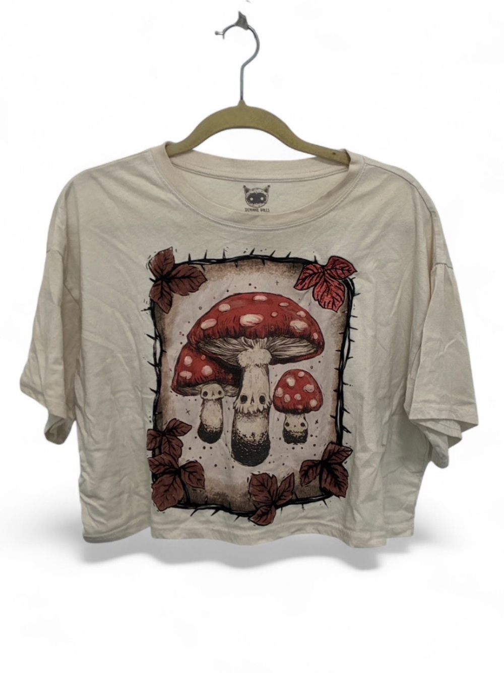 Stephanie Bayles Creepy Mushroom Graphic Cropped Short Sleeve Tee Shirt